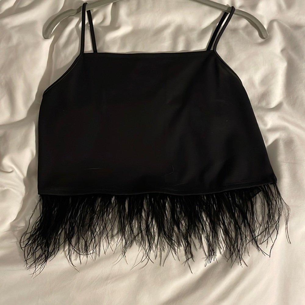 Black Feathered Crop Top